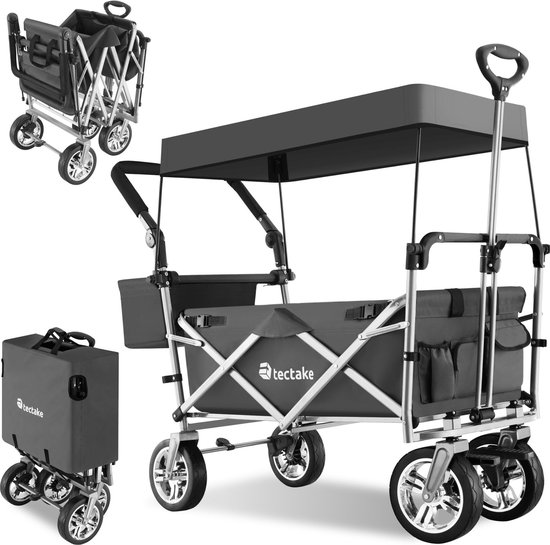 Opvouwbare bolderwagen handkar strandkar met dak - Nico - grijs - 403548 van Nancy's