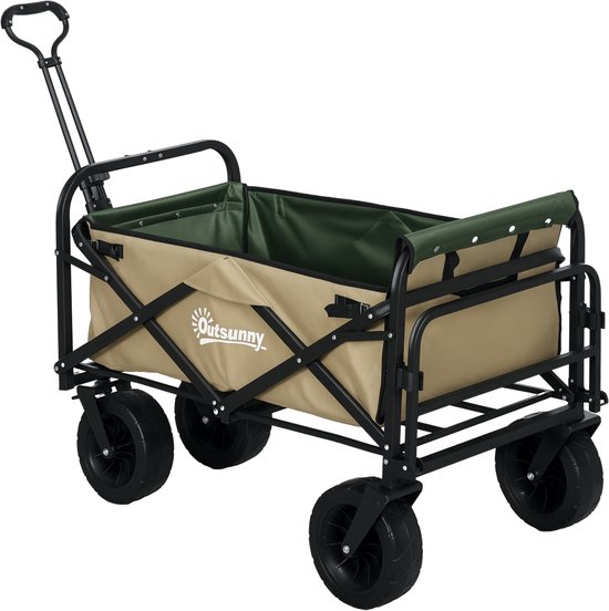 Opvouwbare Bolderwagen – Inhoud 110 Liter, Draagvermogen Tot 100 kg, Telescopische Handgreep En Stalen Frame, 94 x 57 x 77–100 cm, Kaki van Sekey