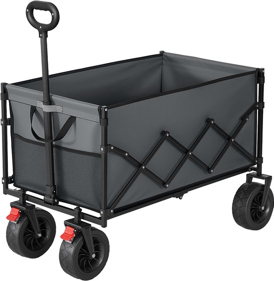 Opvouwbare bolderwagen - Transportwagen 200 liter - Handkar met handvat - 55 x 91 x 98 cm - Grijs