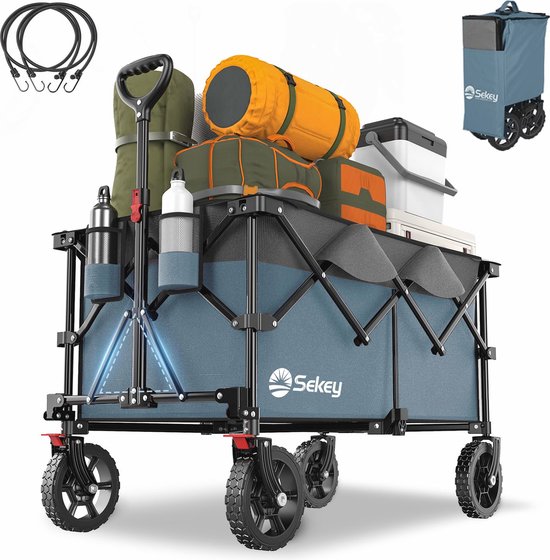 Opvouwbare Bolderwagen voor Ruw Terrein - 200L Capaciteit, 150KG Draagvermogen, Verstelbare Handgreep, Geschikt voor Diverse Ondergronden, Compact en Stevig van Sekey