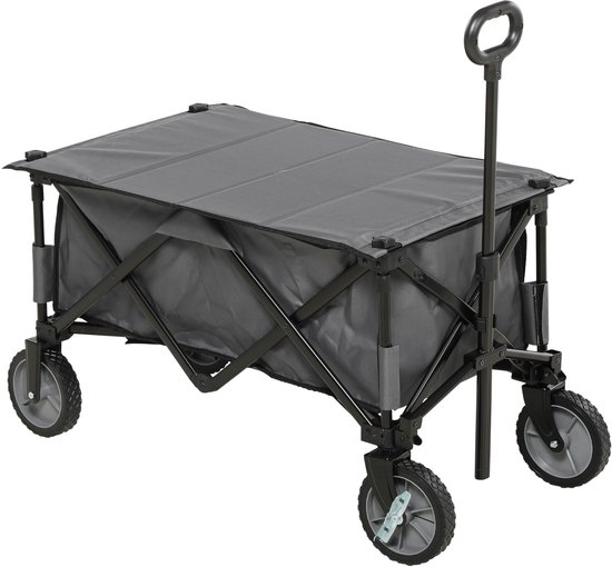 Opvouwbare Bollerwagen - Max 120kg Draagvermogen - Verstelbare Handgreep - Zijvakken & Vouwtafel - Tuinwagen - Donkergrijs van Merkloos