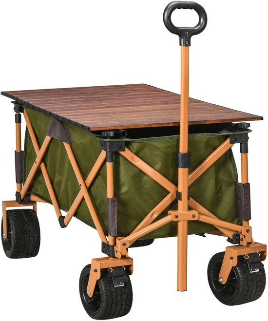 Opvouwbare Bollerwagen - Transportwagen - Handgreep - Strandwagen - Tuinwagen - Vouwtafel - Max 120kg - Groen