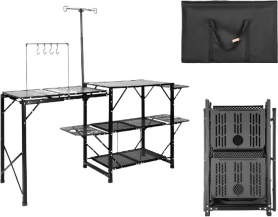 Opvouwbare Camping Keuken - Keukentafel - Met gootsteen - 9.7 KG - 126cm x 46cm x 81cm van Straame.