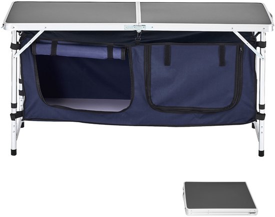 Opvouwbare Camping Keukentafel – Outdoor Kooktafel met 3 verstelbare hoogtes, lichtgewicht draagbaar aluminium kookstation met opbergvak en draaggreep