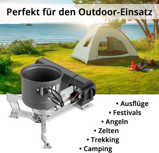 Opvouwbare Camping Kookset met 1700W Gasfornuis en Aluminium Pannen