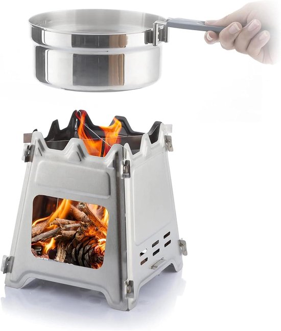 Opvouwbare Camping Kooktoestel - Draagbare Outdoor Oven - Koken in de Natuur - Roestvrij Staal - 15.5 x 18 cm