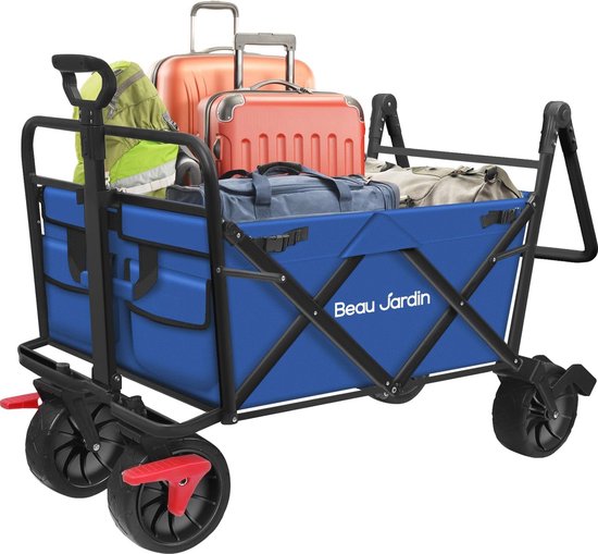 Opvouwbare Camping Trolley met Rem - 220KG Capaciteit, All Terrain Wagon Voor Buitenactiviteiten van Toolland