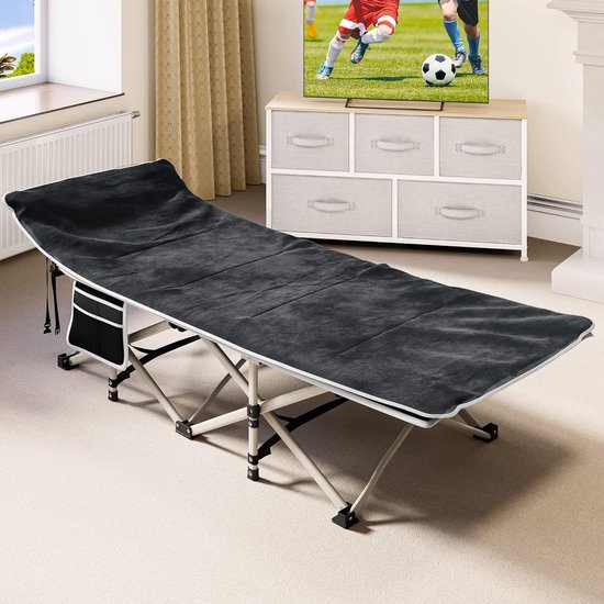 Opvouwbare campingbedden voor volwassenen, , robuust veldbed met matras, sterke dikkere buizen, slaapbed voor het reiskantoor in de open lucht, zwart van $