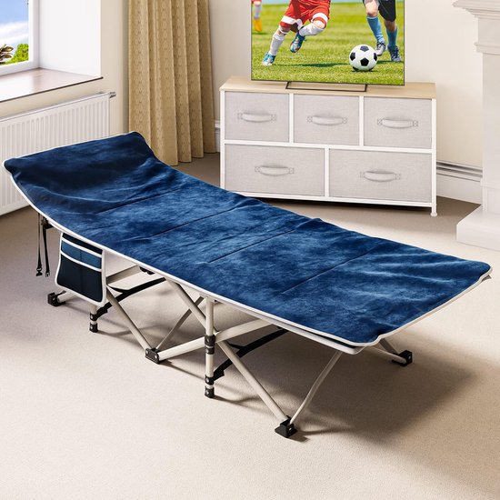 Opvouwbare campingbedjes voor volwassenen, robuust veldbed met matras, sterke dikkere buizen, slaapbed voor buitenreisbureau, blauw van FE Active