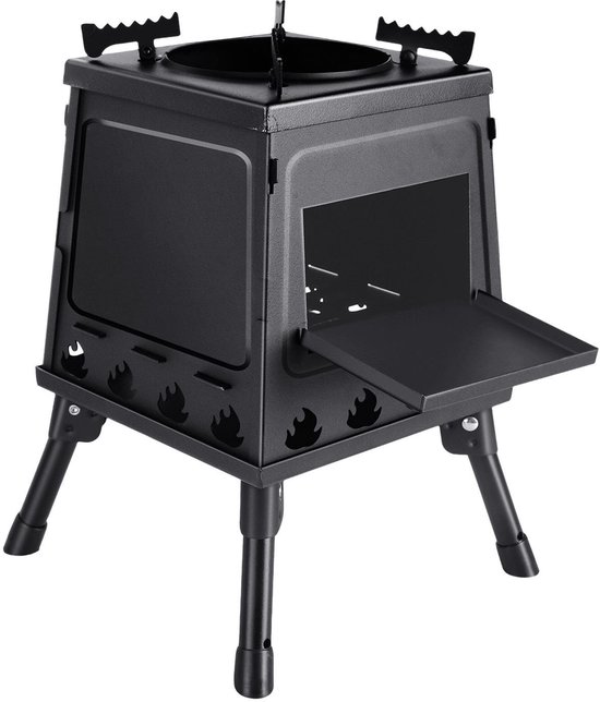 Opvouwbare campinghoutkachel - koolstofstaal - 22 x 22 x 35 cm - met panhouders en draagtas