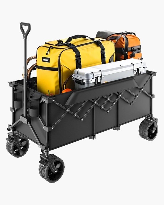 Opvouwbare campingkar 300 liter met grote all-terrain PVC wielen - inklapbare strandkar tuinkar handkar bolderkar - Q235 stalen frame met 600D Oxford PE coating - maximaal 450 lbs draagvermogen - verlengde achterklep - compact opvouwbaar