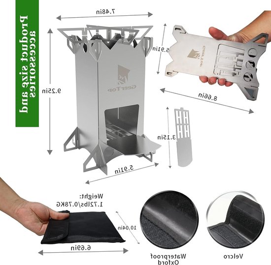 Opvouwbare campingkooktoestel - Roestvrijstalen houtkachel voor backpacking en camping - Outdoor campinguitrusting voor noodgevallen survival, wandelen, reizen, picknick en BBQ. van Odoland
