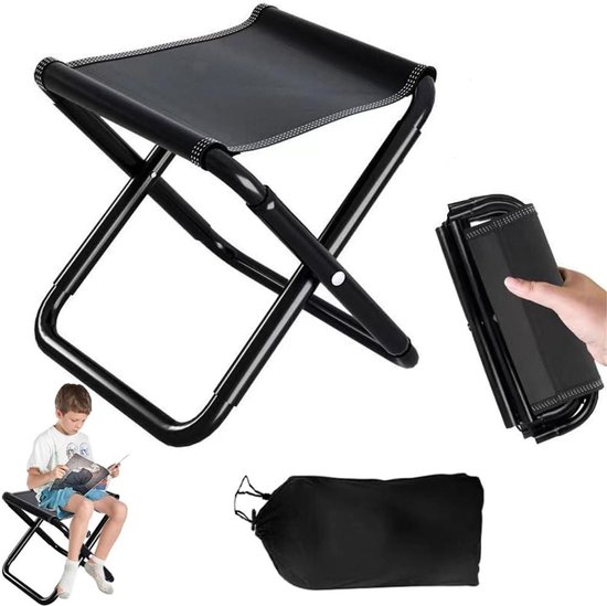 Opvouwbare campingkruk voor reizen, wandelen, tuin, barbecueën - Draagbare klapkruk met lichte zitting - Mini-klapkruk inclusief opbergtas - Ideaal voor strand en visuitjes - Zwart.