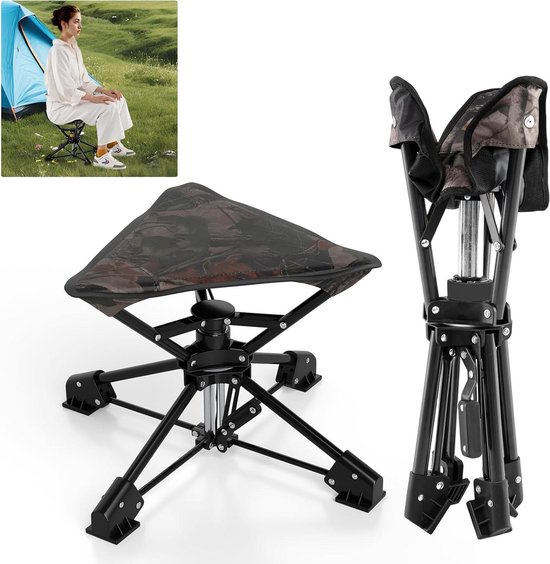 Opvouwbare Campingstoel - Draaibare Kruk - Buitenactiviteiten - 360 Graden Draaibaar - 150 kg draagvermogen - camouflage
