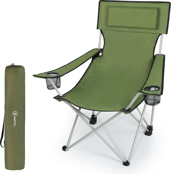 Opvouwbare campingstoel groen armleuning met bekerhouder - HOMECALL beach sling chair van HOMECALL