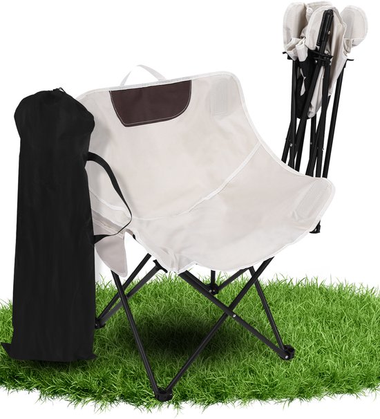 Opvouwbare campingstoel - Maanstoel voor buiten - Antislip strandstoel - Draagbare klapstoel - Oxford-doek - Geschikt voor buiten, kamperen, vissen - Gebroken wit
