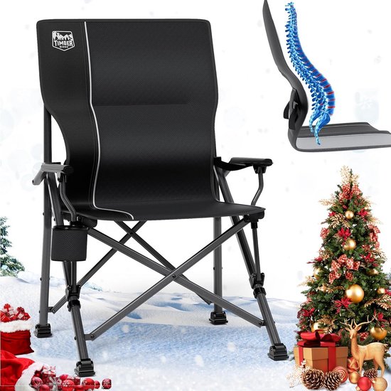 Opvouwbare Campingstoel met Hoge Rugleuning en Bekerhouder - Draagbare Klapstoel tot 150 kg voor Camping, Picknick en Tuin