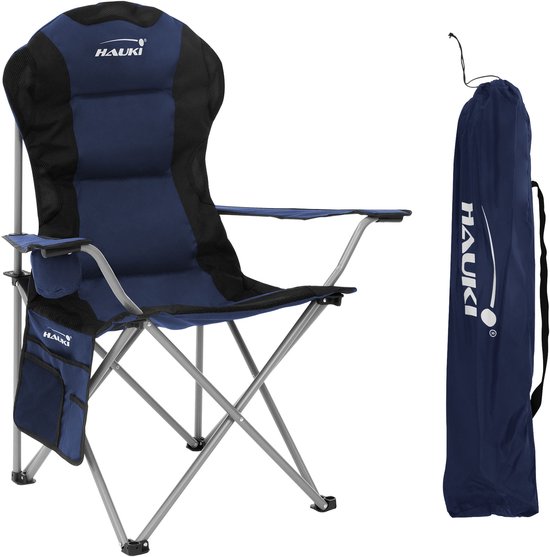 Opvouwbare campingstoel tot 150 kg blauw met bekerhouder incl. draagtas Hauki