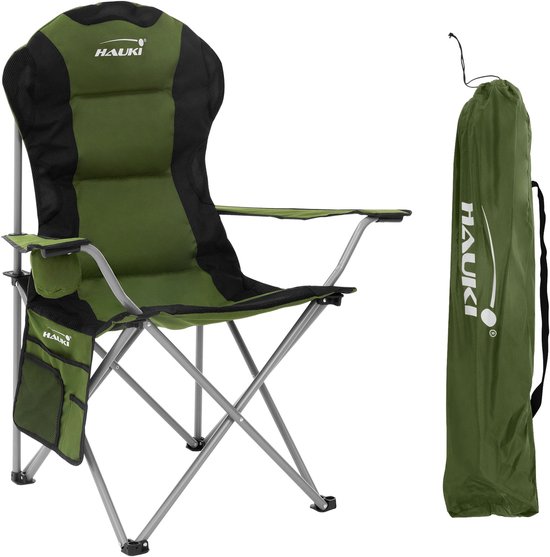 Opvouwbare campingstoel tot 150 kg Khaki met bekerhouder incl. draagtas HAUKI
