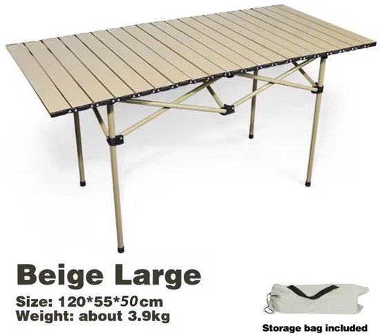 Opvouwbare Campingtafel 120 cm – Lichtgewicht & Duurzaam – Verstelbare Inklapbare Veldtafel – Beige: 120 × 55 × 50 cm