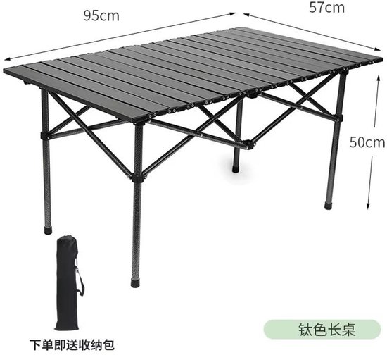 Opvouwbare Campingtafel 120 cm – Lichtgewicht en Duurzaam – Zwart – Outdoor Inklapbare Tafel – Voor Tuin, Balkon, Strand & Kamperen – Verstelbare Veldtafel van Metaal van Merkloos