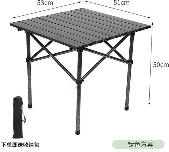 Opvouwbare Campingtafel 50 cm – Lichtgewicht en Duurzaam – Zwart – Outdoor Inklapbare Tafel – Voor Tuin, Balkon, Strand & Kamperen – Verstelbare Veldtafel van Metaal van Merkloos