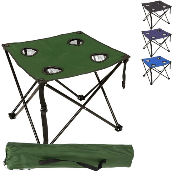 Opvouwbare Campingtafel 50 x 50 x 40 cm met 4 Bekerhouders en Draagtas