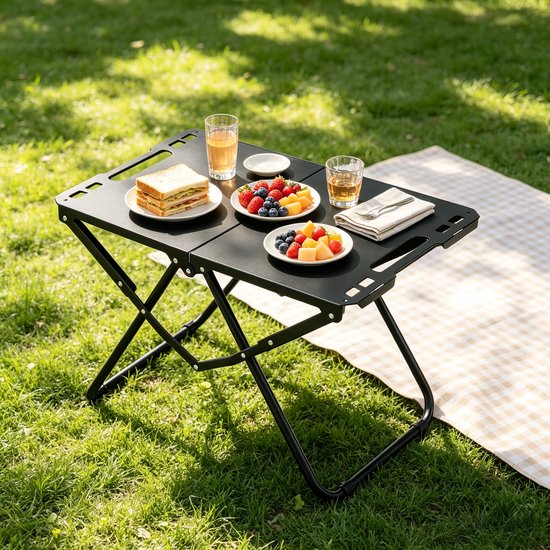 Opvouwbare Campingtafel 58x36x40 cm Zwarte Metalen Klaptafel Draagbare Vouwtafel voor Kamperen Picknick Tuin en Buiten