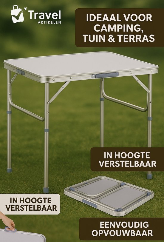 Opvouwbare Campingtafel Aluminium – Lichtgewicht & Verstelbaar – Inklapbare Tafel voor Camping, Balkon & Tuin – 60x45 cm van Merkloos