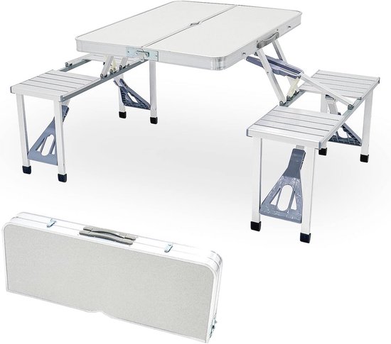 Opvouwbare Campingtafel met 4 Stoelen en Paraplu Gat - Ideaal voor Picknicks en BBQ