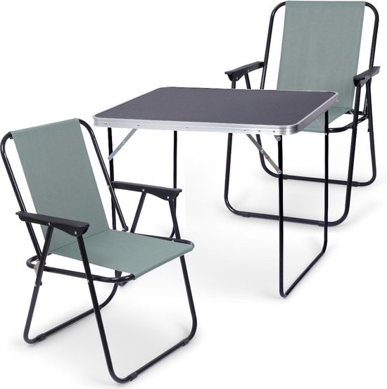 Opvouwbare Campingtafel met Stoelen 3 delig - Inklapbare Kampeertafel - Vouwtafel - Klaptafel - Opvouwbaar - Tuintafel - Buiten - Set