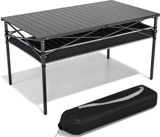 Opvouwbare campingtafel - multifunctioneel - 1 stuk - zwart - aluminium