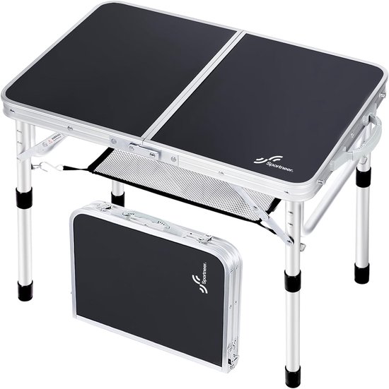 Opvouwbare campingtafel, sportief, in hoogte verstelbaar, kleine klaptafel, draagbare campingtafel (59,9 cm L x 39,9 cm B (2 hoogtes)) met netlaag voor buiten