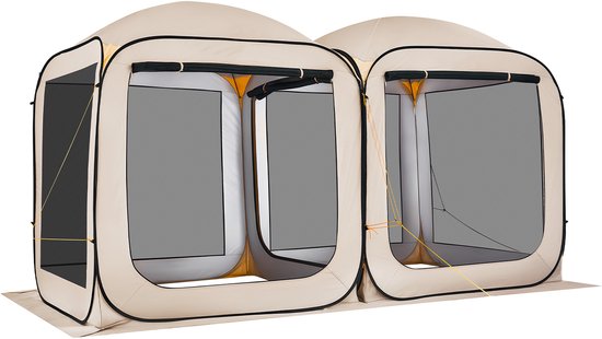 Opvouwbare Campingtent, 365,76 X 182,88 cm, Multifunctionele 2-In-1 Tent met Draagtas, Gaaswanden en Grondpinnen, Ideaal voor Tuin, Terras en Buitengebruik, Beige