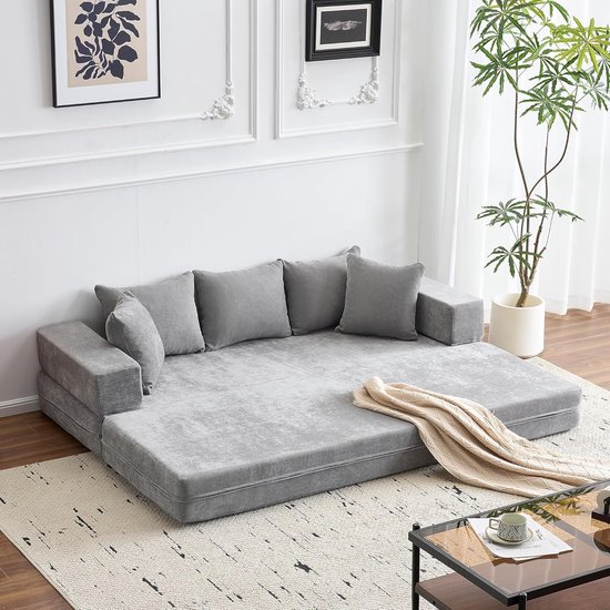 Opvouwbare Cloud Comfort Slaapbank 200 x 140 cm – Luxe Vloerbank & Logeerbed met 5 Kussens, 20 cm Dik Comfortschuim, Ergonomische Ondersteuning van Merkloos