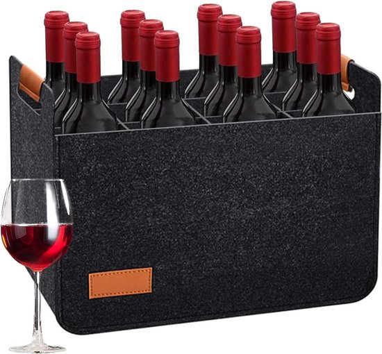 Opvouwbare Draagbare Bier-Wijn Tote Tas met Divider - Party Reizen Picknick - Herbruikbare Wijnfles Houder Tas - Donkergrijs van BeeGreen