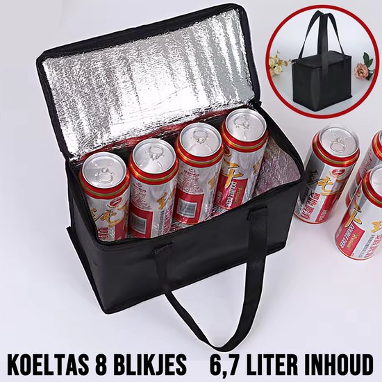 Opvouwbare Draagbare Koeltas 6.7 liter - Thermische Isolatie Koeltas voor 8 Blikjes Zwart van Merkloos