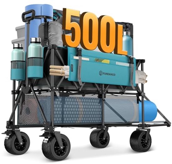 Opvouwbare Dubbeldekker Bolderkar met Achterklep en 500L Capaciteit voor Camping en Transport