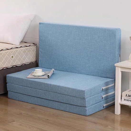 Opvouwbare Dubbele Matras - Gastenbed Slaapmat - Reizen Kamperen - Wasbare Linnen Hoes - 200x80x5cm - Azure