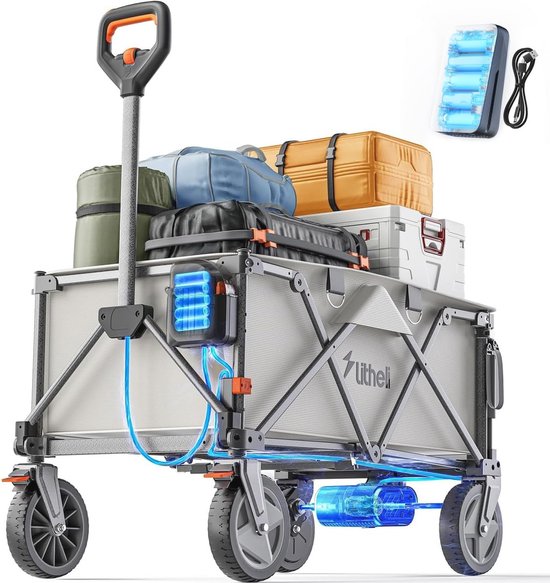 Opvouwbare Elektrische Bolderkar met 200L Inhoud en Offroad Wielen van EVOCAMP.