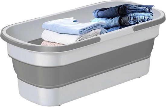 Opvouwbare Emmer - Reinigingsemmer Dweil - Multifunctioneel Schoonmaken - Met Wielen en Wasbord - 10 Liter Capaciteit - Wit Grijs