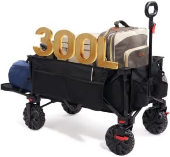 Opvouwbare Festival Trolley - 300L Transportkar met Rem Afsluitbare Achterklep - 135 kg Draagvermogen - Brede Verwijderbare Wielen - Verstelbare Handgreep - Strandkar voor Camping, Tuin en Outdoor van Merkloos