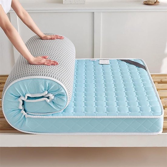 Opvouwbare Futon Matras - Gastbed Vloerbed - Comfortabel Slapen - Ademend Katoen - 80x190cm - Blauw