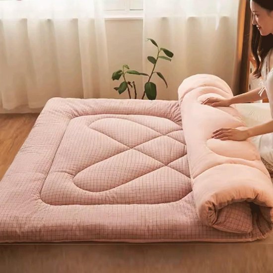 Opvouwbare Futon Matras - Japanse Camping Matras - Comfortabel Slapen - Garen Geverfd Katoen - 90x200cm - Klein Raster Ontwerp