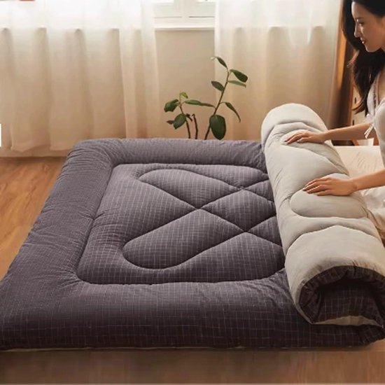 Opvouwbare Futonmatras - Japanse Vloermat - Comfortabel Slapen - Dubbelzijdig Zacht - 150 x 200 cm - Grijs Raster