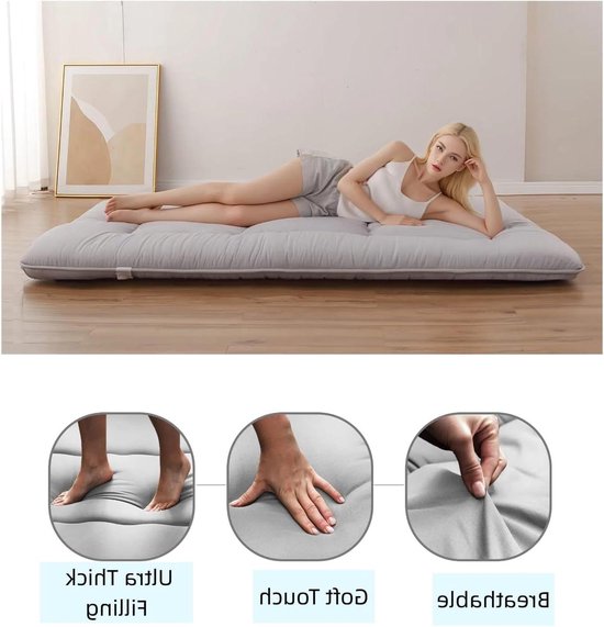 Opvouwbare futonmatras - Japanse vloermatras Oprolbaar bed - Comfortabel slapen - Ademend en antislip - 120 x 200 cm - A