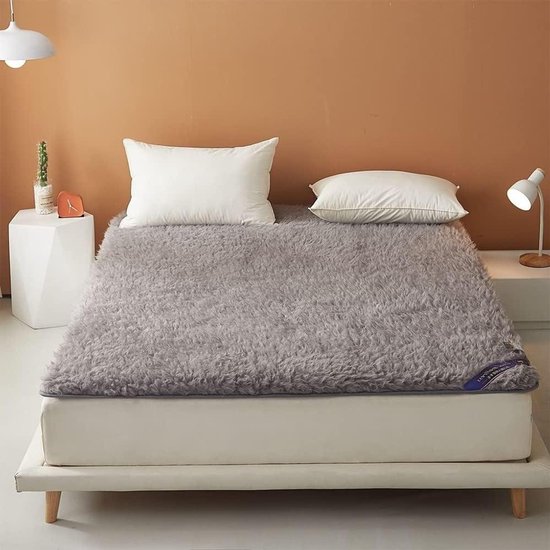 Opvouwbare futonmatras - Vloerbed slaapmat - Flexibel slapen - Zachte pluche stof - 90 x 200 cm - Grijs