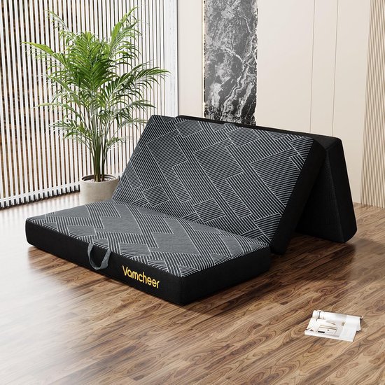 Opvouwbare Gastenmatras 15 cm Dik 3-Delig - Gelschuim voor Logeerbed en Kamperen - Grijs 90x200 van Merkloos
