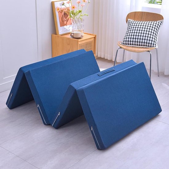 Opvouwbare Gastenmatras - Vouwmatras Logeren - Comfortabel Slapen - Afneembare Hoes - 60 x 200 cm - Blauw