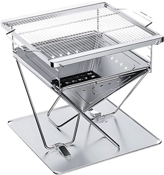 Opvouwbare Grill - Voor Kamperen & Buiten koken - Camping - Vuurplaatsgrill - Houtgestookt & Draagbaar Met Draagtas - RVS van Merkloos
